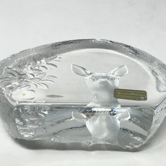 Mats Jonasson Baby Fawn Signed Lead Crystal Swedish Art Glass Paperweight - Picture 5 of 10